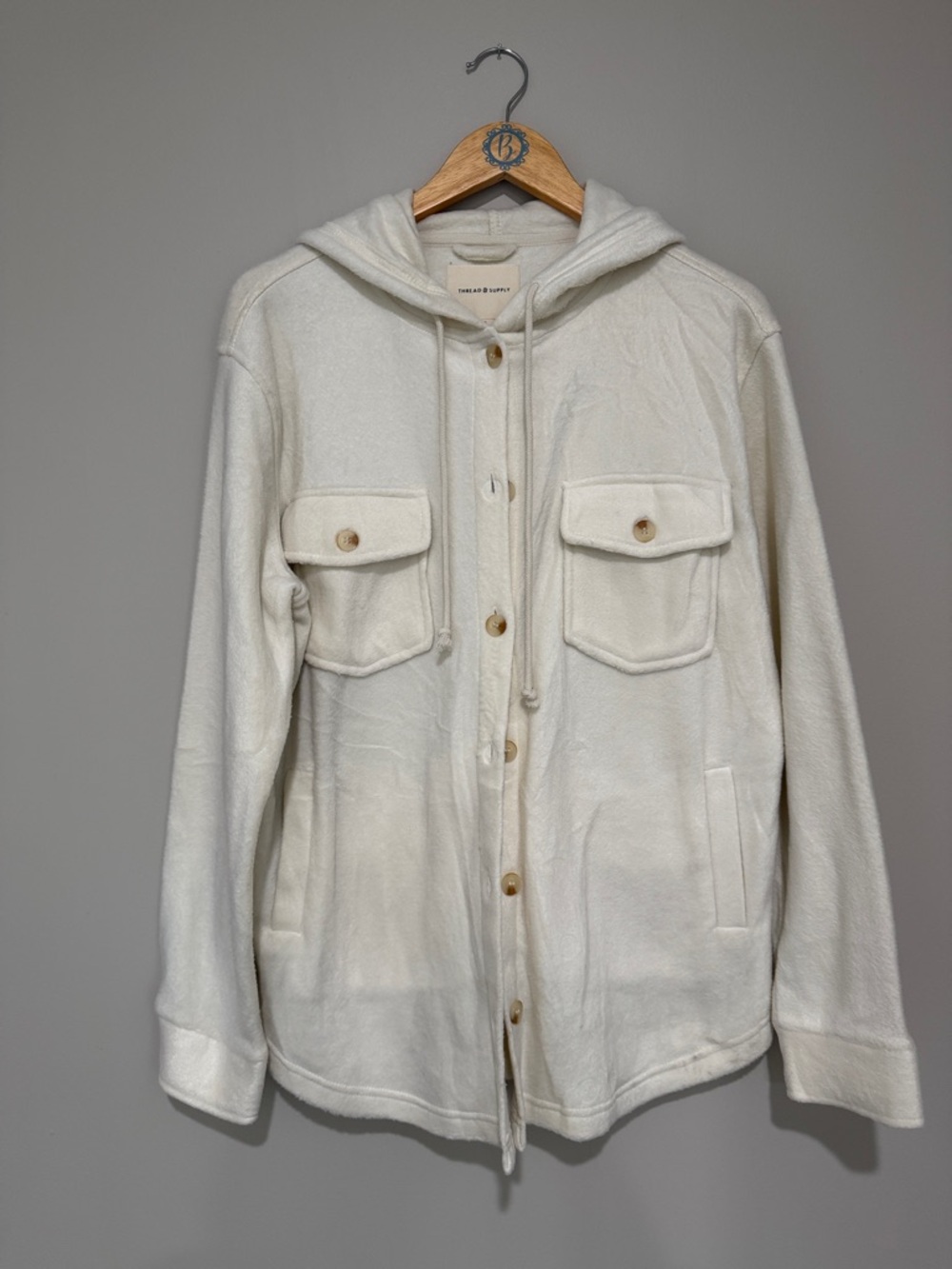 Thread & Supply Off-White Hooded Button-Up Jacket